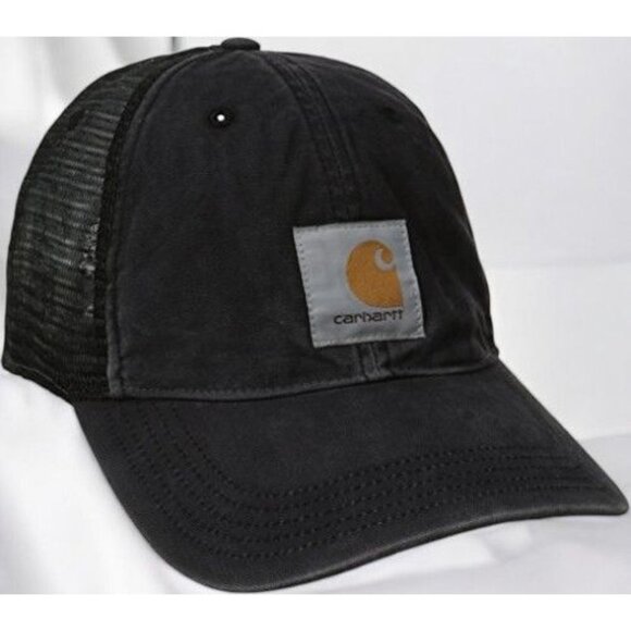 Carhartt Men’s Trucker Cap Black Mesh Back Snapback Hat Logo Patch AH0286 NEW - Picture 3 of 6